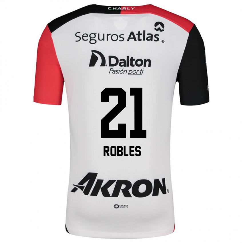 Niño Camiseta Carlos Robles #21 Blanco Rojo Negro 2ª Equipación 2024/25 La Camisa Chile