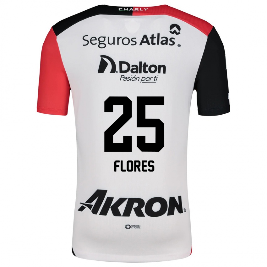 Niño Camiseta Leonardo Flores #25 Blanco Rojo Negro 2ª Equipación 2024/25 La Camisa Chile