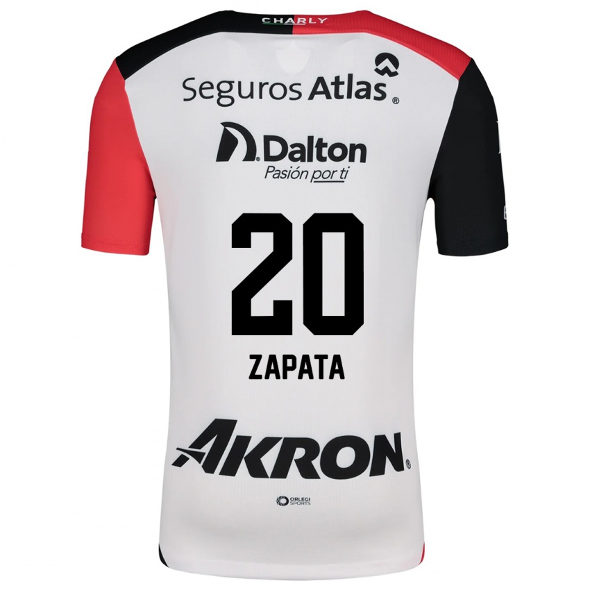 Niño Camiseta Juan Zapata #20 Blanco Rojo Negro 2ª Equipación 2024/25 La Camisa Chile