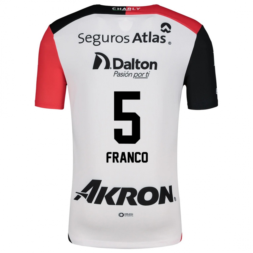 Niño Camiseta Alejandra Franco #5 Blanco Rojo Negro 2ª Equipación 2024/25 La Camisa Chile