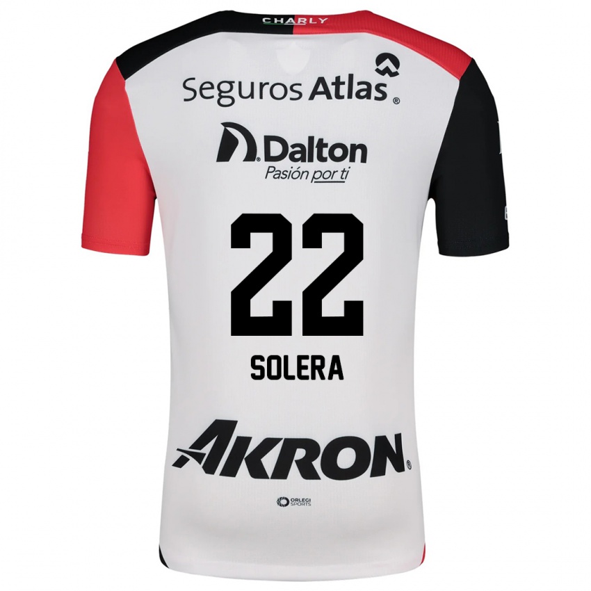 Niño Camiseta Daniela Solera #22 Blanco Rojo Negro 2ª Equipación 2024/25 La Camisa Chile