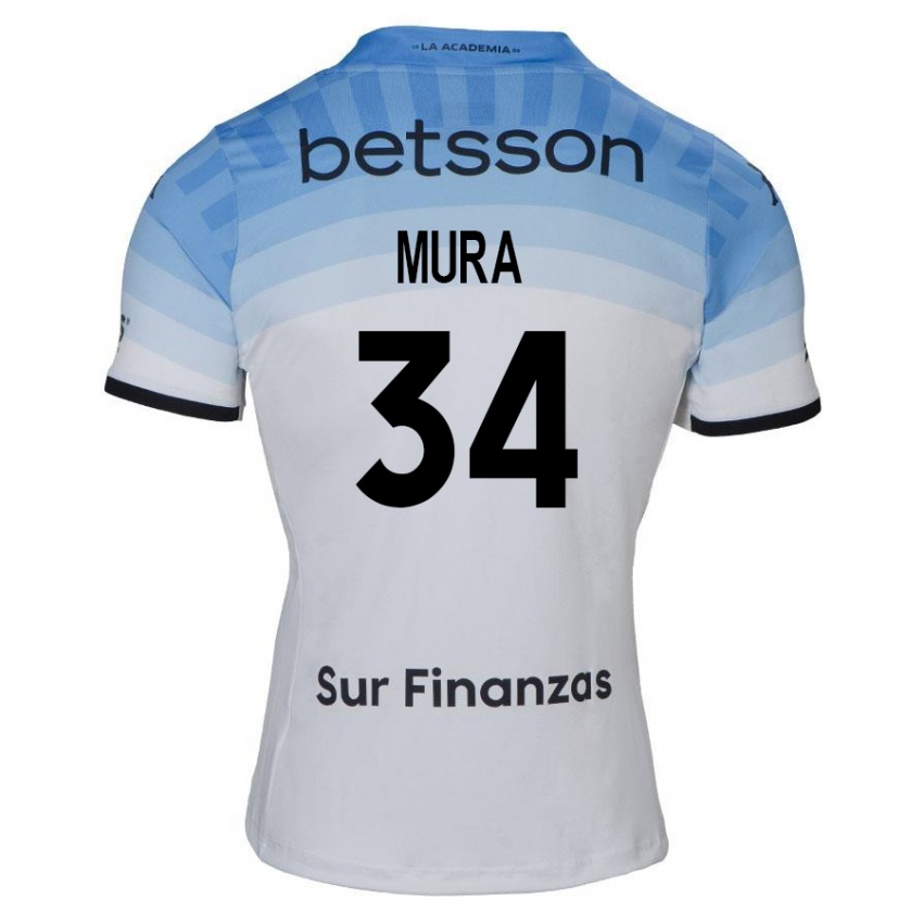 Niño Camiseta Facundo Mura #34 Blanco Azul Negro 2ª Equipación 2024/25 La Camisa Chile