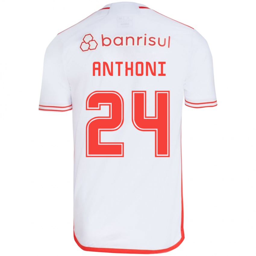 Niño Camiseta Anthoni #24 Blanco Rojo 2ª Equipación 2024/25 La Camisa Chile