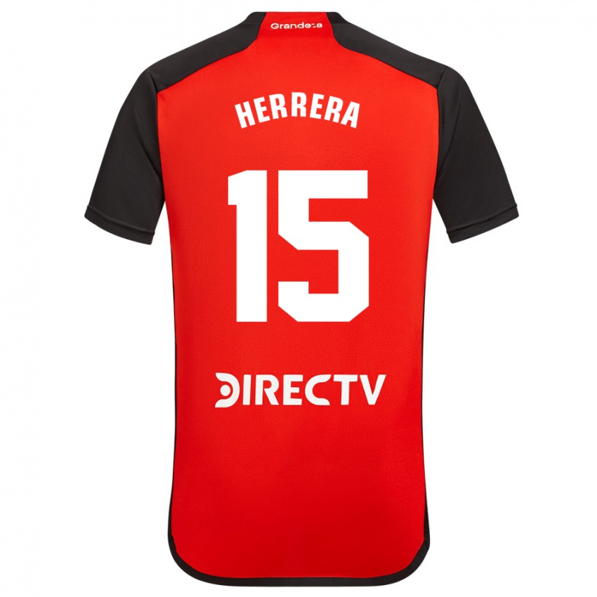 Niño Camiseta Andrés Herrera #15 Rojo Negro Blanco 2ª Equipación 2024/25 La Camisa Chile