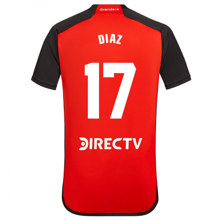 Niño Camiseta Paulo Diaz #17 Rojo Negro Blanco 2ª Equipación 2024/25 La Camisa Chile