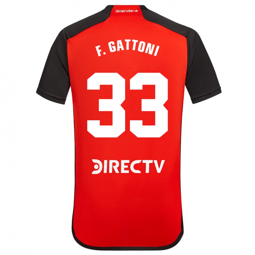 Niño Camiseta Federico Gattoni #33 Rojo Negro Blanco 2ª Equipación 2024/25 La Camisa Chile