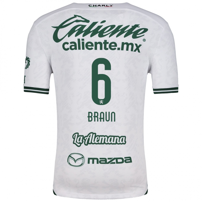 Niño Camiseta Sophia Braun #6 Blanco Verde 2ª Equipación 2024/25 La Camisa Chile