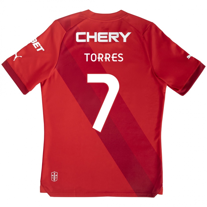 Niño Camiseta Joaquín Torres #7 Rojo Blanco 2ª Equipación 2024/25 La Camisa Chile