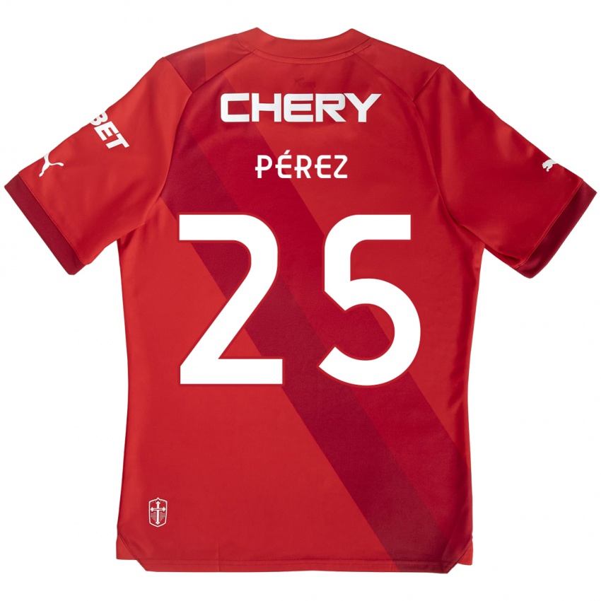 Niño Camiseta Sebastián Pérez #25 Rojo Blanco 2ª Equipación 2024/25 La Camisa Chile