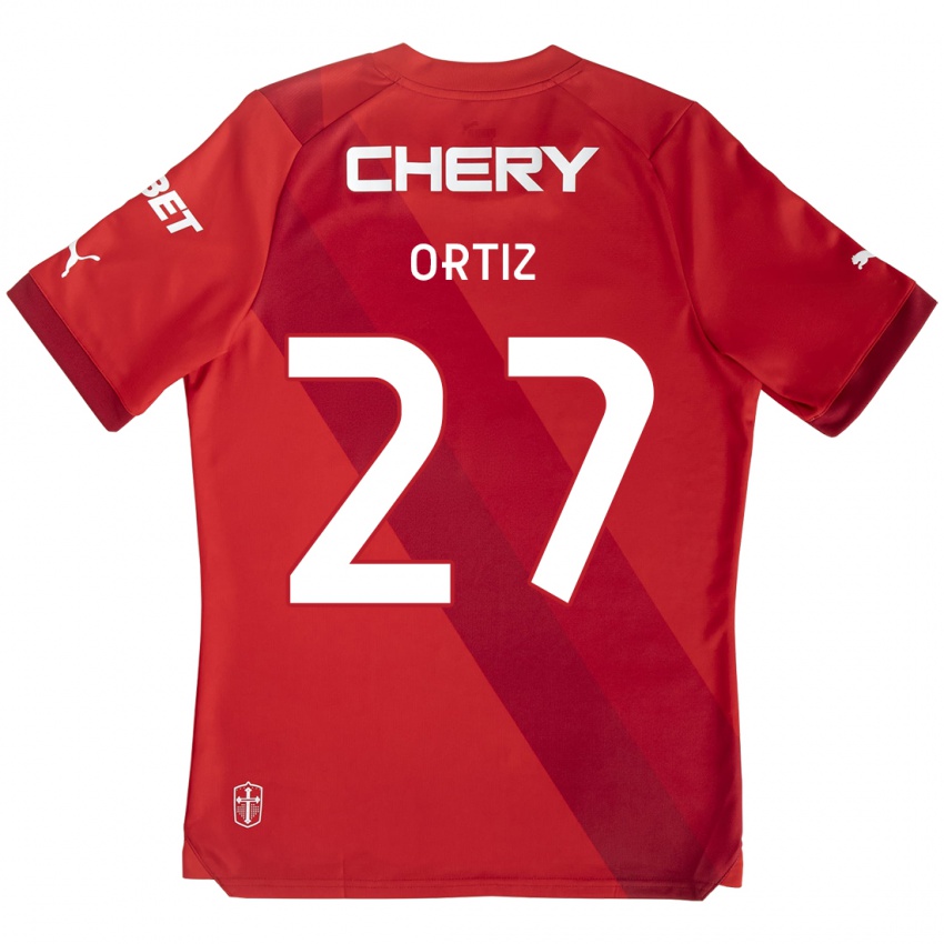 Niño Camiseta Jorge Ortiz #27 Rojo Blanco 2ª Equipación 2024/25 La Camisa Chile