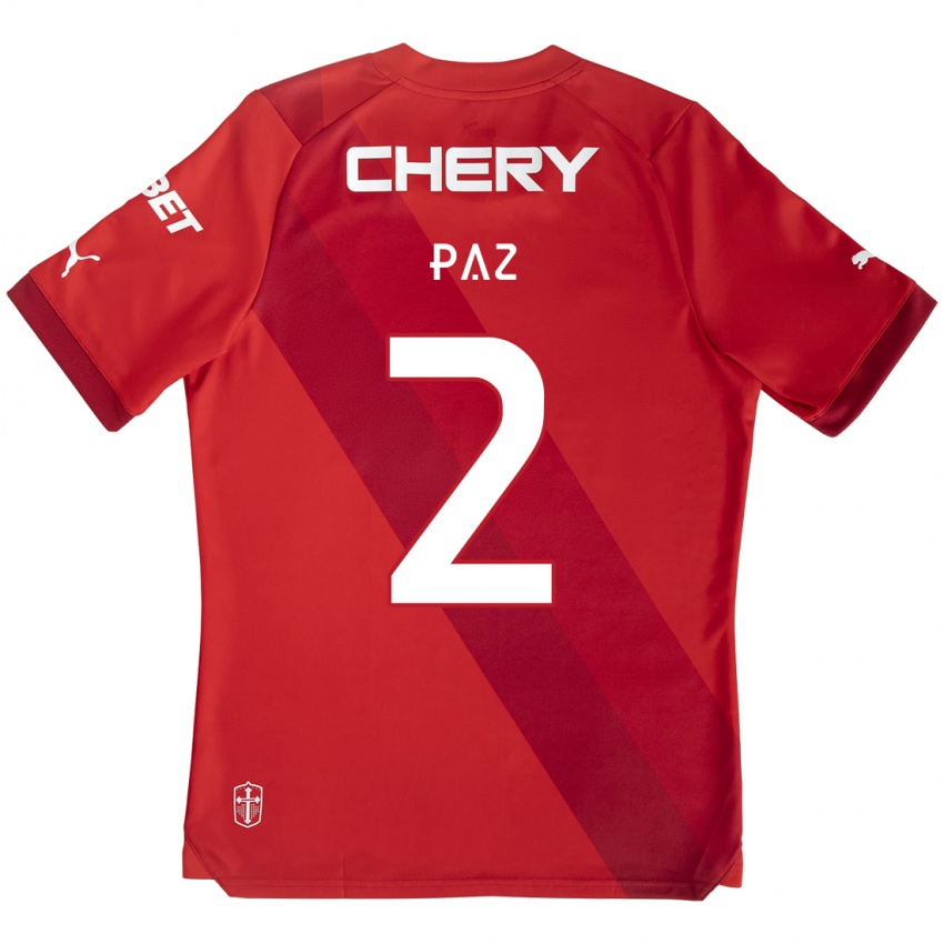 Niño Camiseta Nehuén Paz #2 Rojo Blanco 2ª Equipación 2024/25 La Camisa Chile