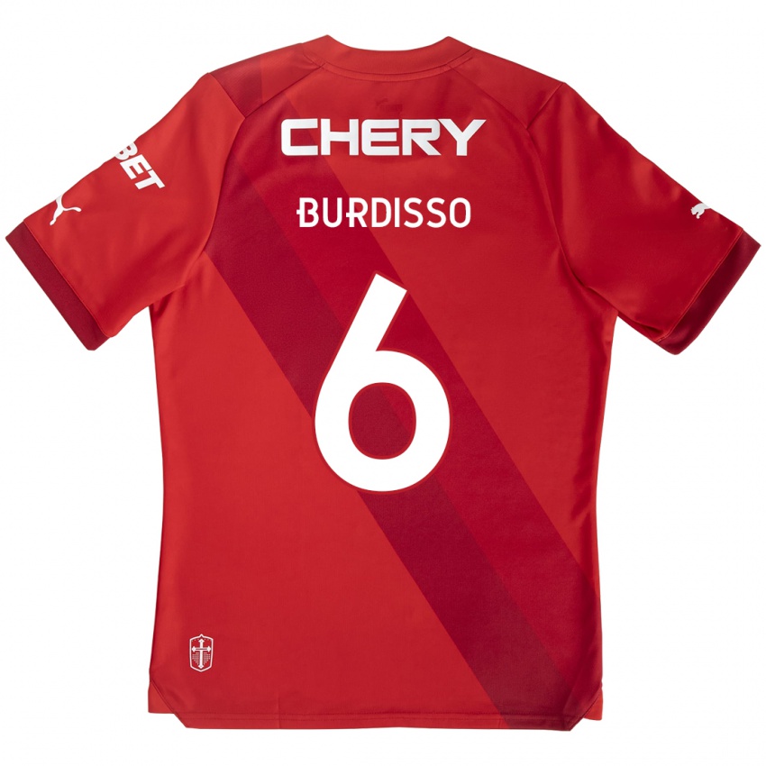 Niño Camiseta Guillermo Burdisso #6 Rojo Blanco 2ª Equipación 2024/25 La Camisa Chile