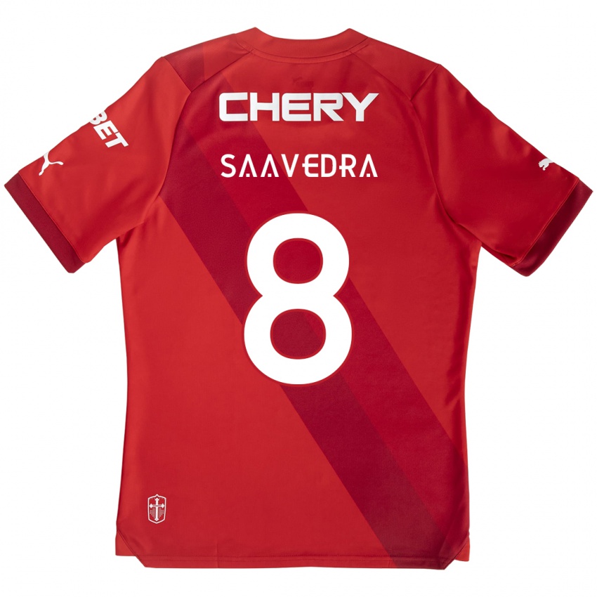 Niño Camiseta Ignacio Saavedra #8 Rojo Blanco 2ª Equipación 2024/25 La Camisa Chile