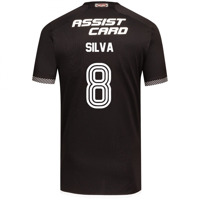 Niño Camiseta Bastián Silva #8 Blanco Negro 2ª Equipación 2024/25 La Camisa Chile