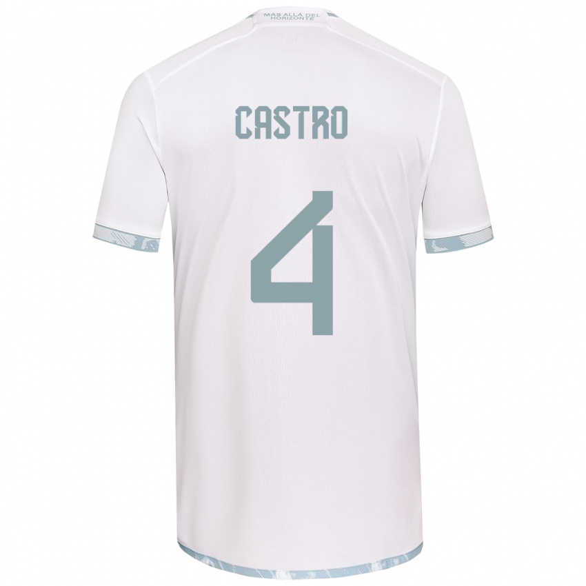 Niño Camiseta José Ignacio Castro #4 Gris Blanco 2ª Equipación 2024/25 La Camisa Chile