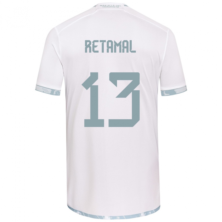 Niño Camiseta David Retamal #13 Gris Blanco 2ª Equipación 2024/25 La Camisa Chile