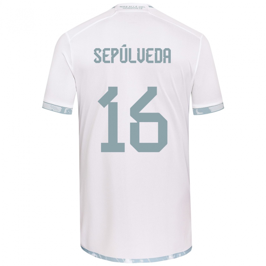 Niño Camiseta Matías Sepúlveda #16 Gris Blanco 2ª Equipación 2024/25 La Camisa Chile