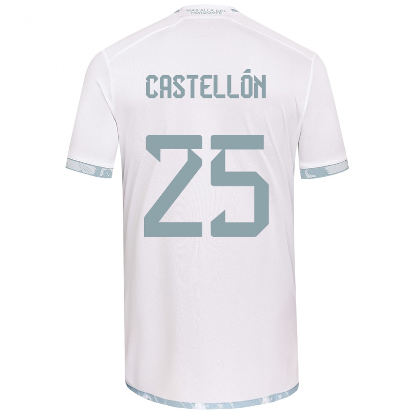 Niño Camiseta Gabriel Castellón #25 Gris Blanco 2ª Equipación 2024/25 La Camisa Chile