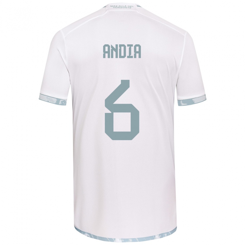 Niño Camiseta Yonathan Andía #6 Gris Blanco 2ª Equipación 2024/25 La Camisa Chile