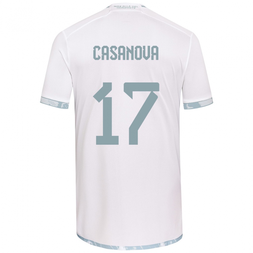 Niño Camiseta Luis Casanova #17 Gris Blanco 2ª Equipación 2024/25 La Camisa Chile