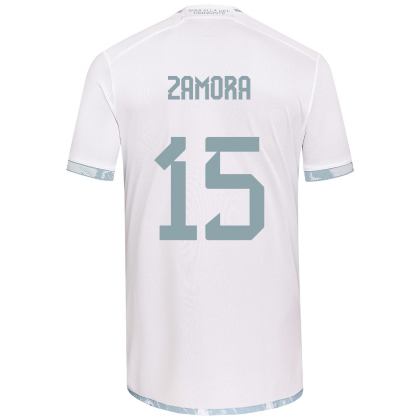 Niño Camiseta Daniela Zamora #15 Gris Blanco 2ª Equipación 2024/25 La Camisa Chile