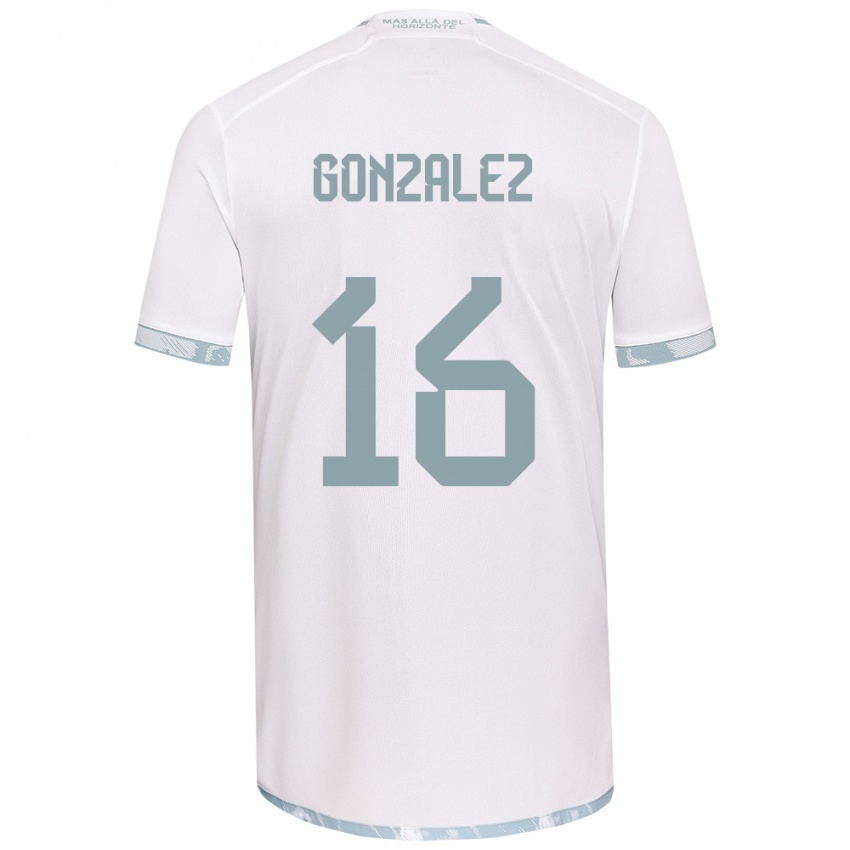 Niño Camiseta Monserratt González #16 Gris Blanco 2ª Equipación 2024/25 La Camisa Chile