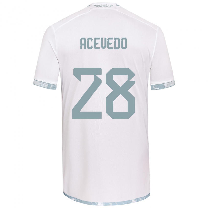 Niño Camiseta Florencia Acevedo #28 Gris Blanco 2ª Equipación 2024/25 La Camisa Chile