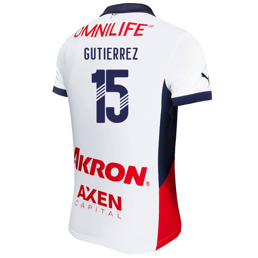 Niño Camiseta Erick Gutierrez #15 Blanco Rojo Azul 2ª Equipación 2024/25 La Camisa Chile