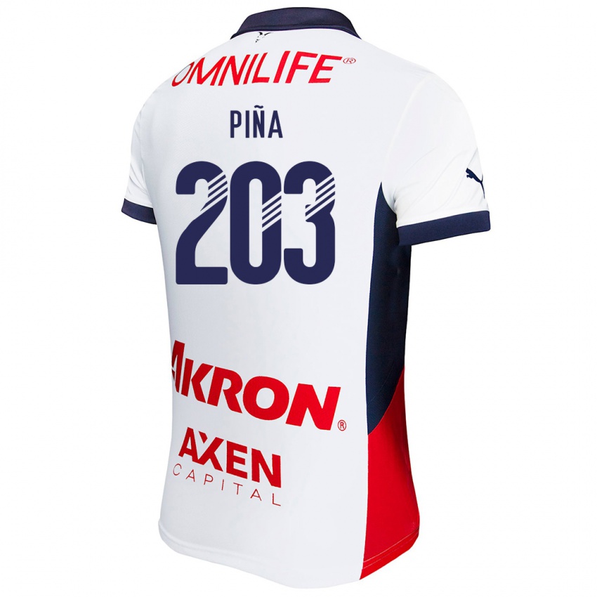 Niño Camiseta Fernando Piña #203 Blanco Rojo Azul 2ª Equipación 2024/25 La Camisa Chile