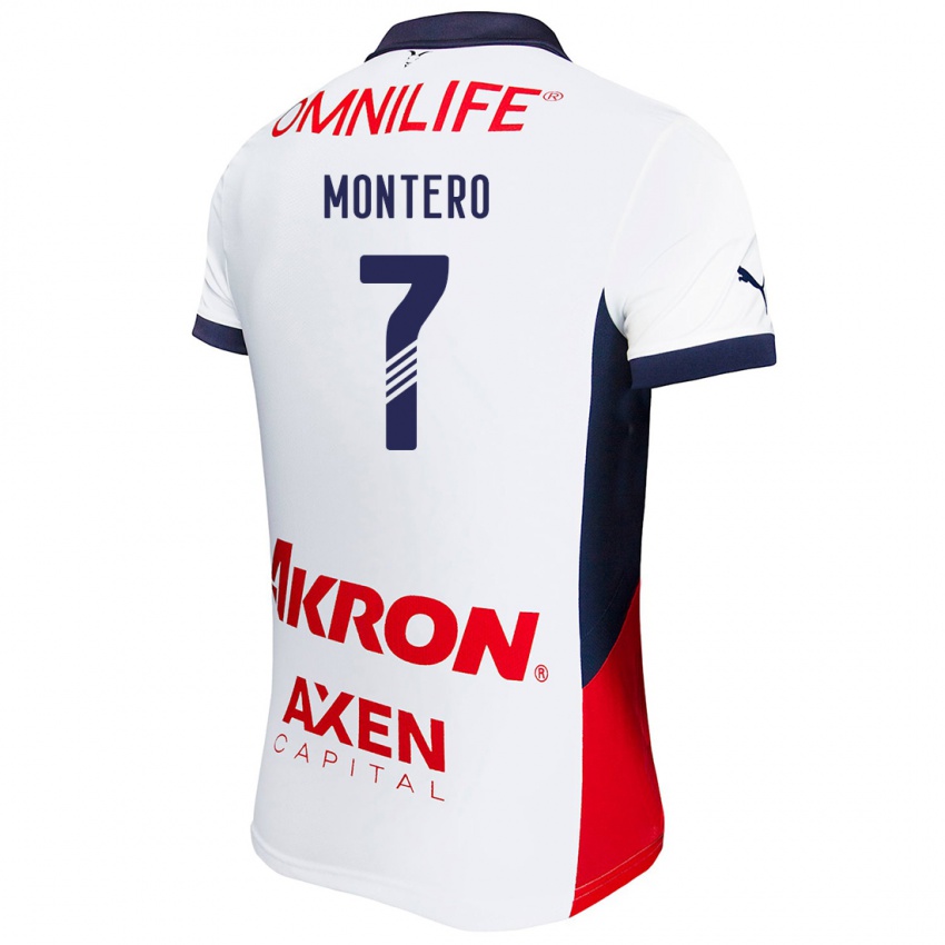 Niño Camiseta Casandra Montero #7 Blanco Rojo Azul 2ª Equipación 2024/25 La Camisa Chile