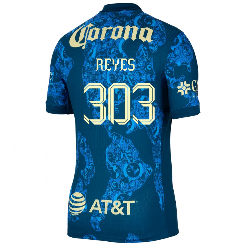 Niño Camiseta Diego Reyes #303 Azul Amarillo 2ª Equipación 2024/25 La Camisa Chile