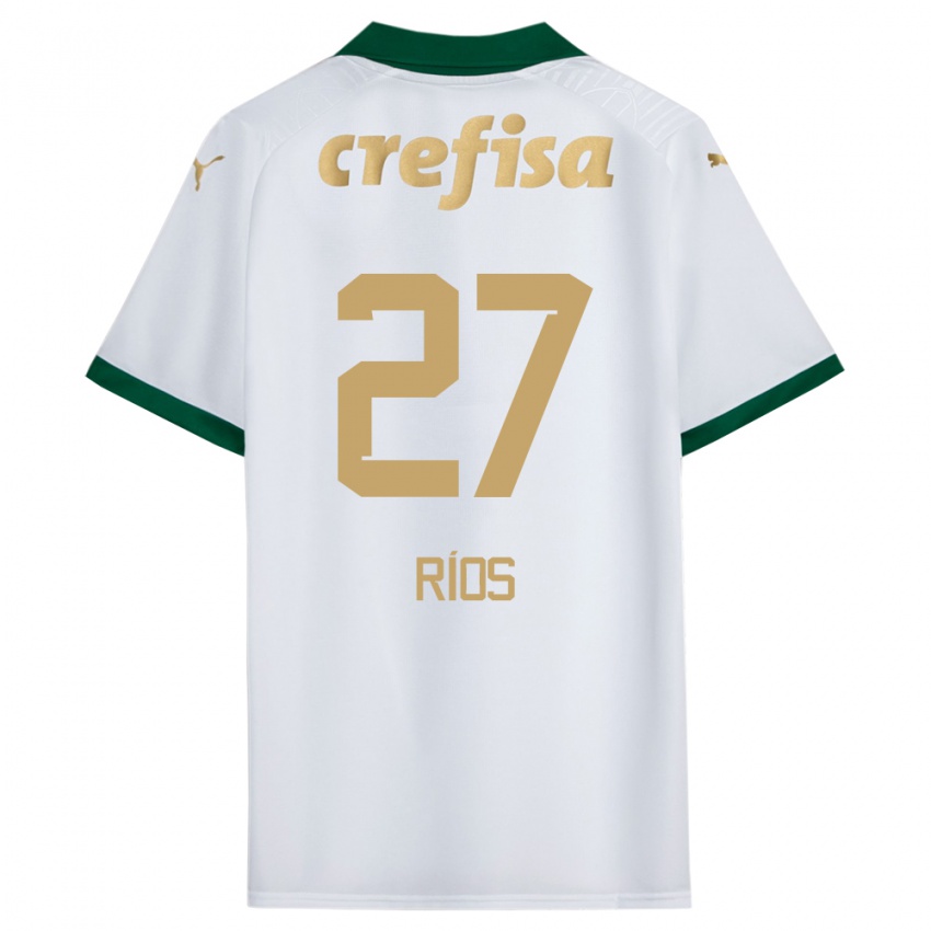 Niño Camiseta Richard Ríos #27 Blanco Verde 2ª Equipación 2024/25 La Camisa Chile