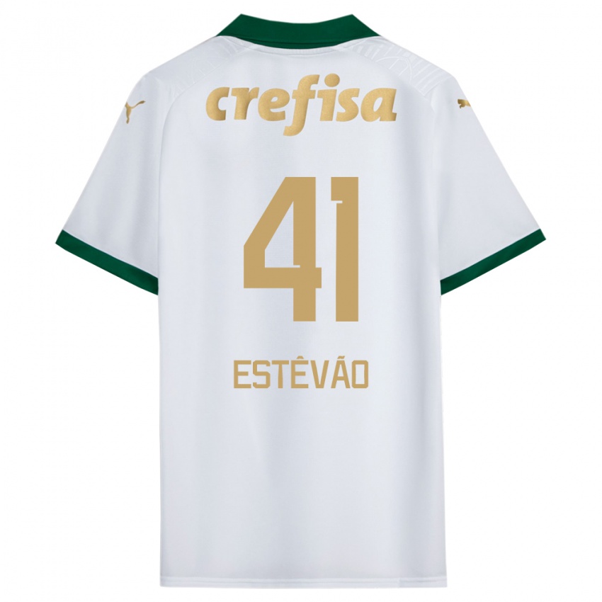 Niño Camiseta Estêvão #41 Blanco Verde 2ª Equipación 2024/25 La Camisa Chile