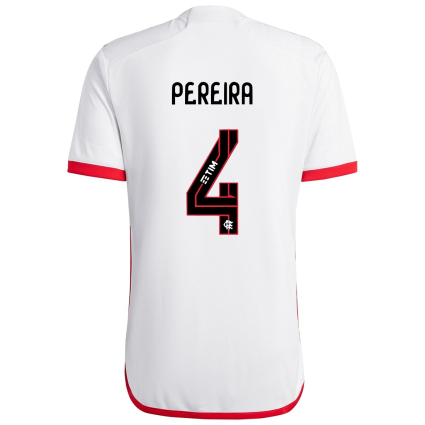 Niño Camiseta Leo Pereira #4 Blanco Rojo 2ª Equipación 2024/25 La Camisa Chile