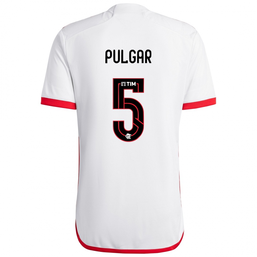 Niño Camiseta Erick Pulgar #5 Blanco Rojo 2ª Equipación 2024/25 La Camisa Chile