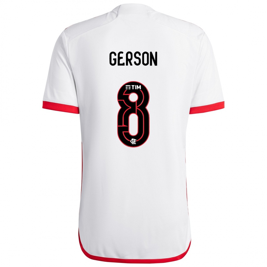 Niño Camiseta Gerson #8 Blanco Rojo 2ª Equipación 2024/25 La Camisa Chile