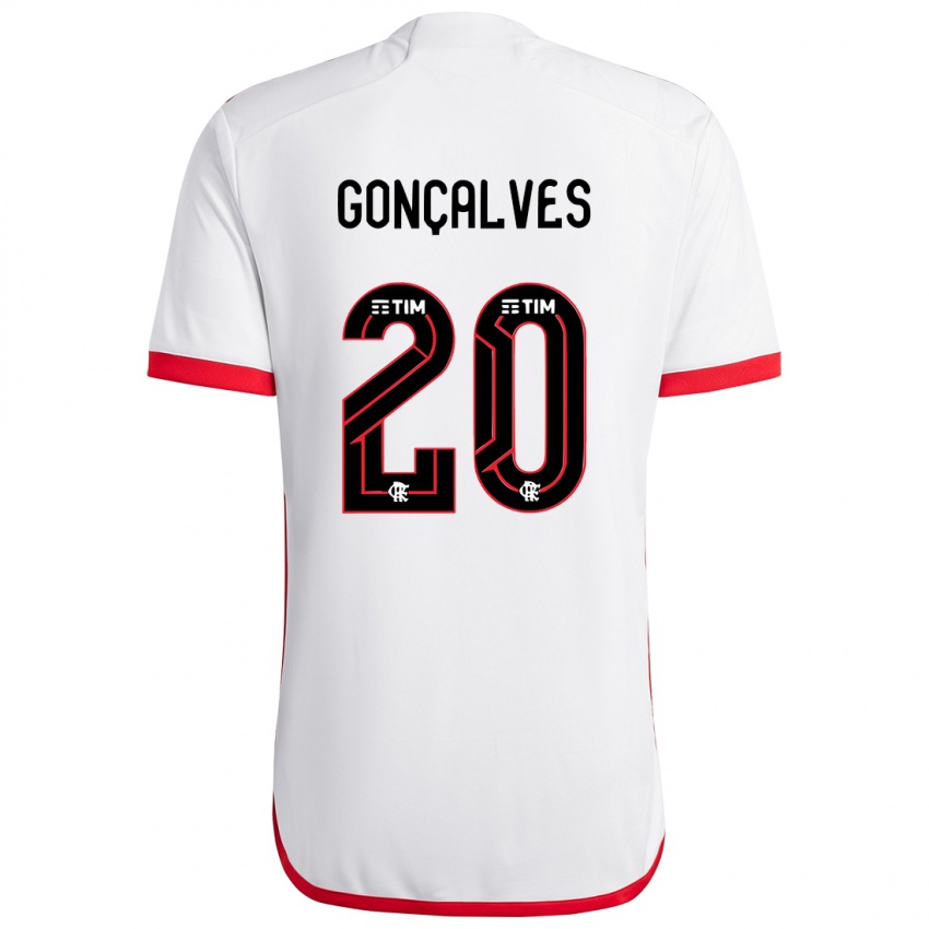 Niño Camiseta Matheus Gonçalves #20 Blanco Rojo 2ª Equipación 2024/25 La Camisa Chile