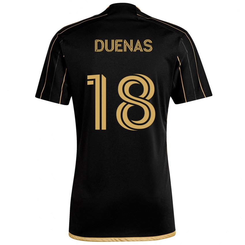 Hombre Camiseta Érik Dueñas #18 Oro Negro 1ª Equipación 2024/25 La Camisa Chile