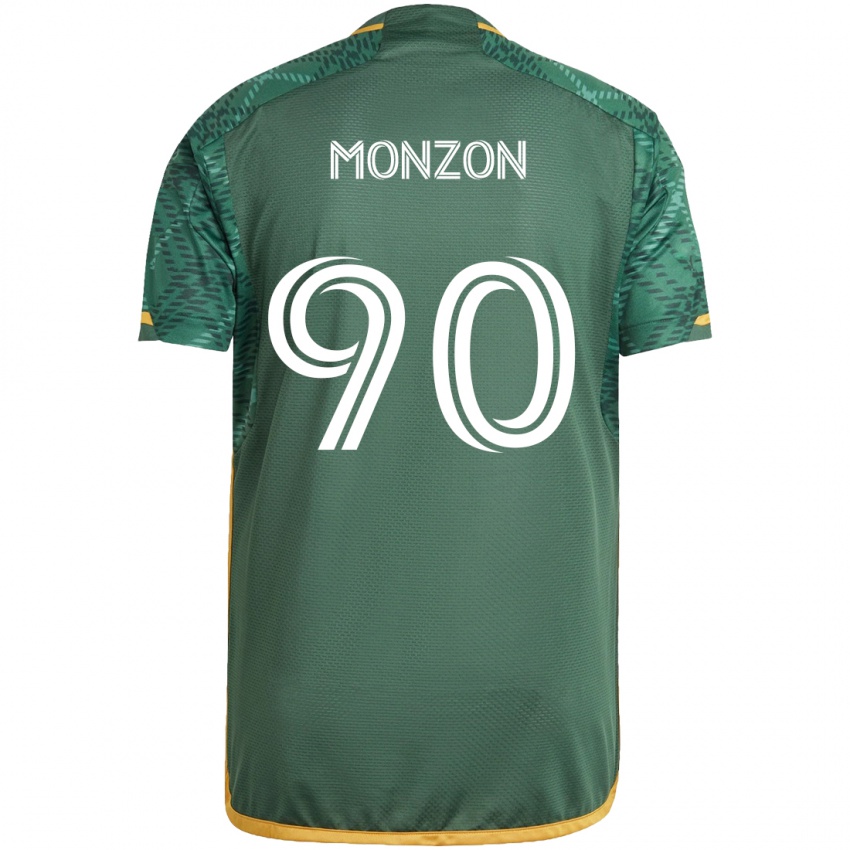 Hombre Camiseta Florián Monzón #90 Verde Naranja 1ª Equipación 2024/25 La Camisa Chile