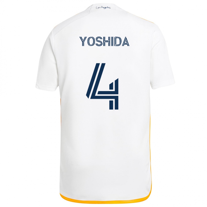 Hombre Camiseta Maya Yoshida #4 Blanco Amarillo 1ª Equipación 2024/25 La Camisa Chile