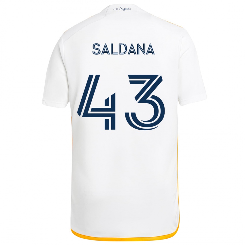 Hombre Camiseta Adam Saldaña #43 Blanco Amarillo 1ª Equipación 2024/25 La Camisa Chile