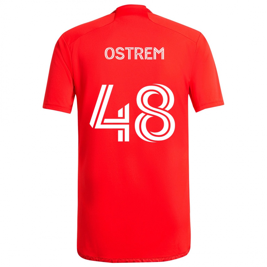 Hombre Camiseta Charlie Ostrem #48 Rojo Blanco 1ª Equipación 2024/25 La Camisa Chile