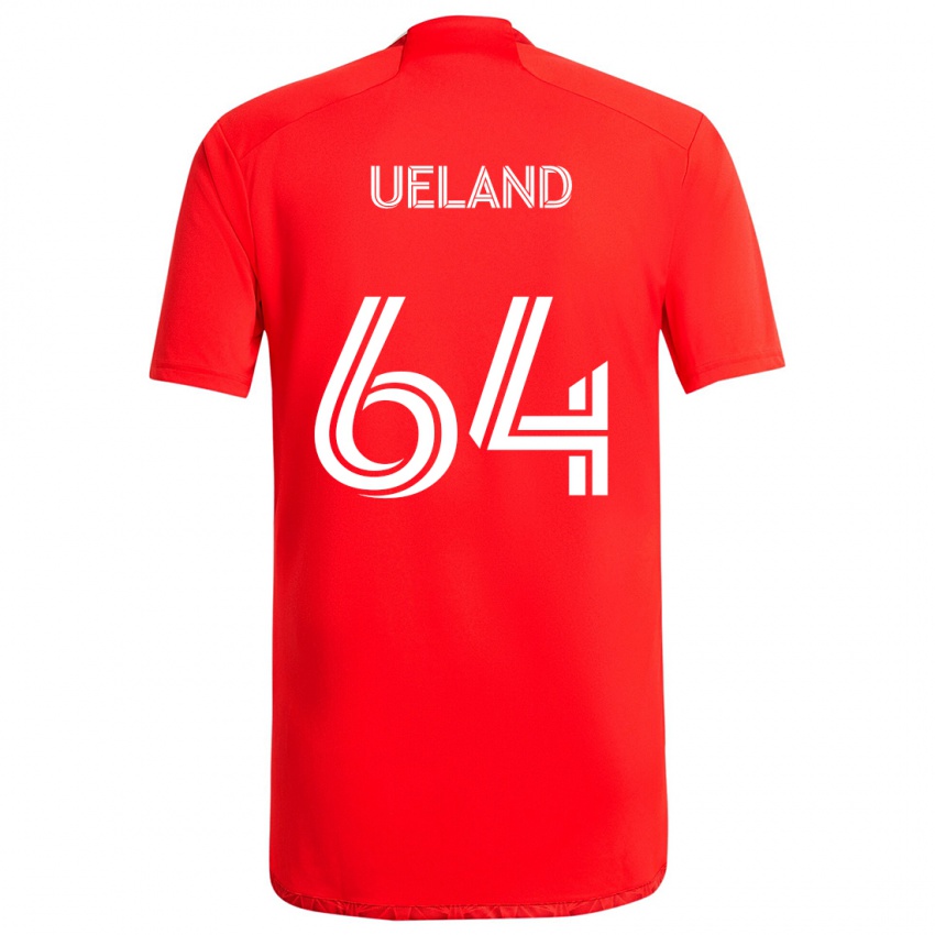 Hombre Camiseta Andreas Ueland #64 Rojo Blanco 1ª Equipación 2024/25 La Camisa Chile