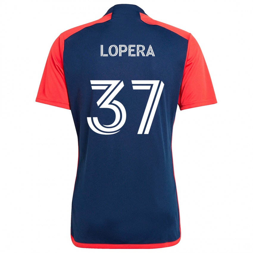 Hombre Camiseta Steban Lopera #37 Azul Rojo 1ª Equipación 2024/25 La Camisa Chile