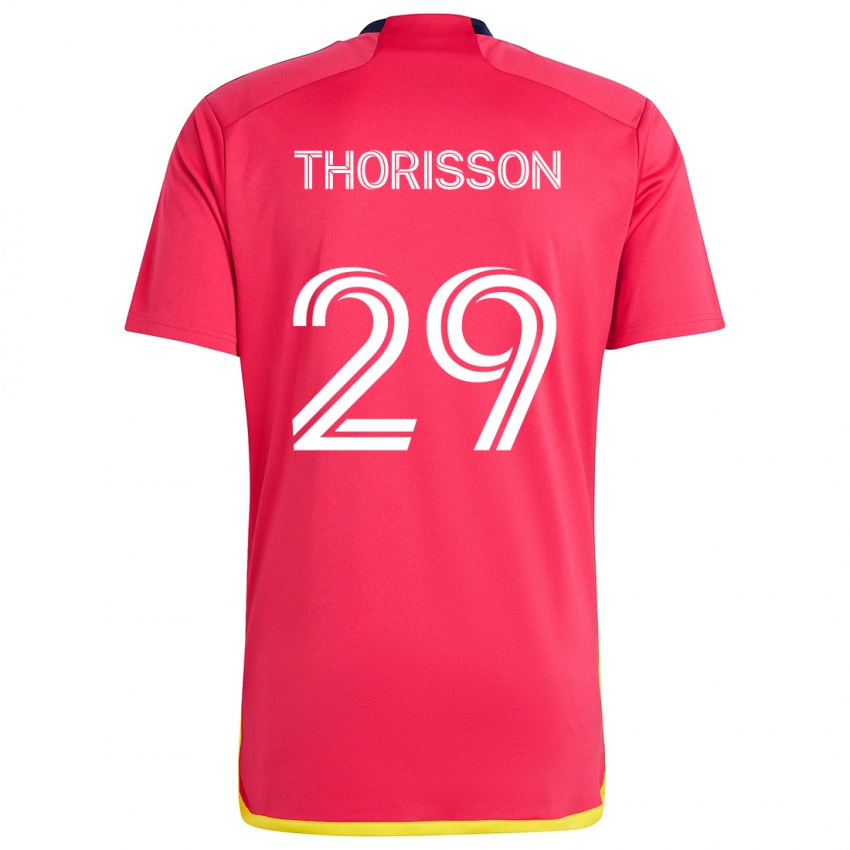 Hombre Camiseta Nökkvi Thórisson #29 Rojo Azul 1ª Equipación 2024/25 La Camisa Chile