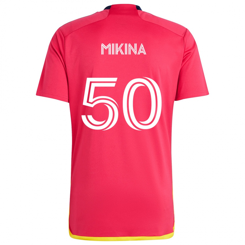 Hombre Camiseta Gabriel Mikina #50 Rojo Azul 1ª Equipación 2024/25 La Camisa Chile