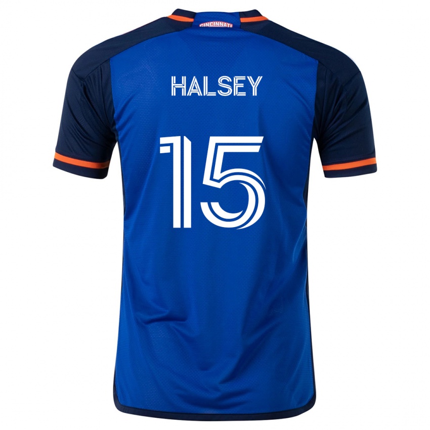 Hombre Camiseta Bret Halsey #15 Azul Blanco 1ª Equipación 2024/25 La Camisa Chile