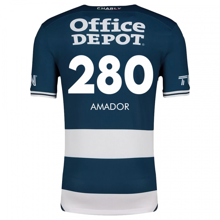 Hombre Camiseta Santiago Amador #280 Azul Blanco 1ª Equipación 2024/25 La Camisa Chile