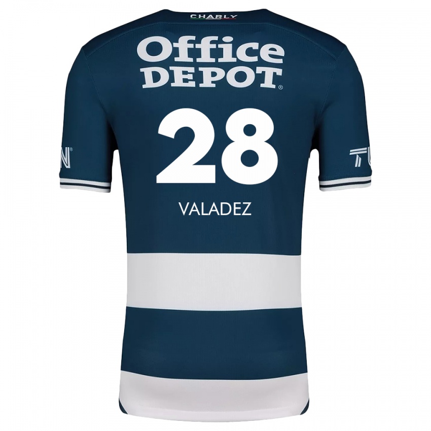 Hombre Camiseta Julia Valadez #28 Azul Blanco 1ª Equipación 2024/25 La Camisa Chile