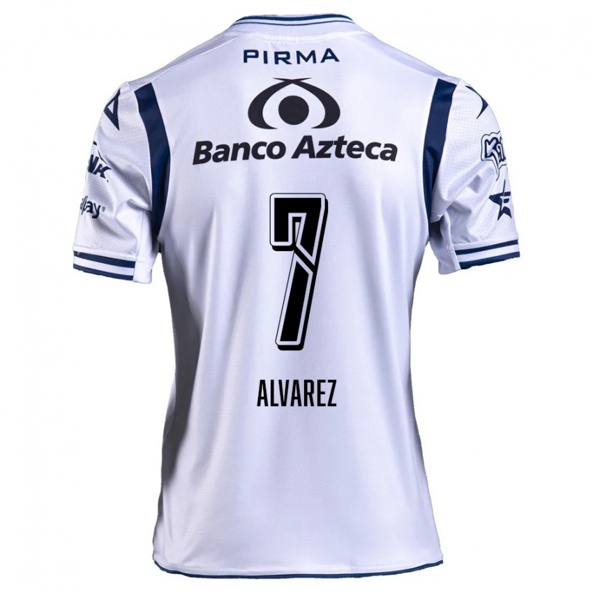 Hombre Camiseta Daniel Álvarez #7 Blanco Azul Marino 1ª Equipación 2024/25 La Camisa Chile